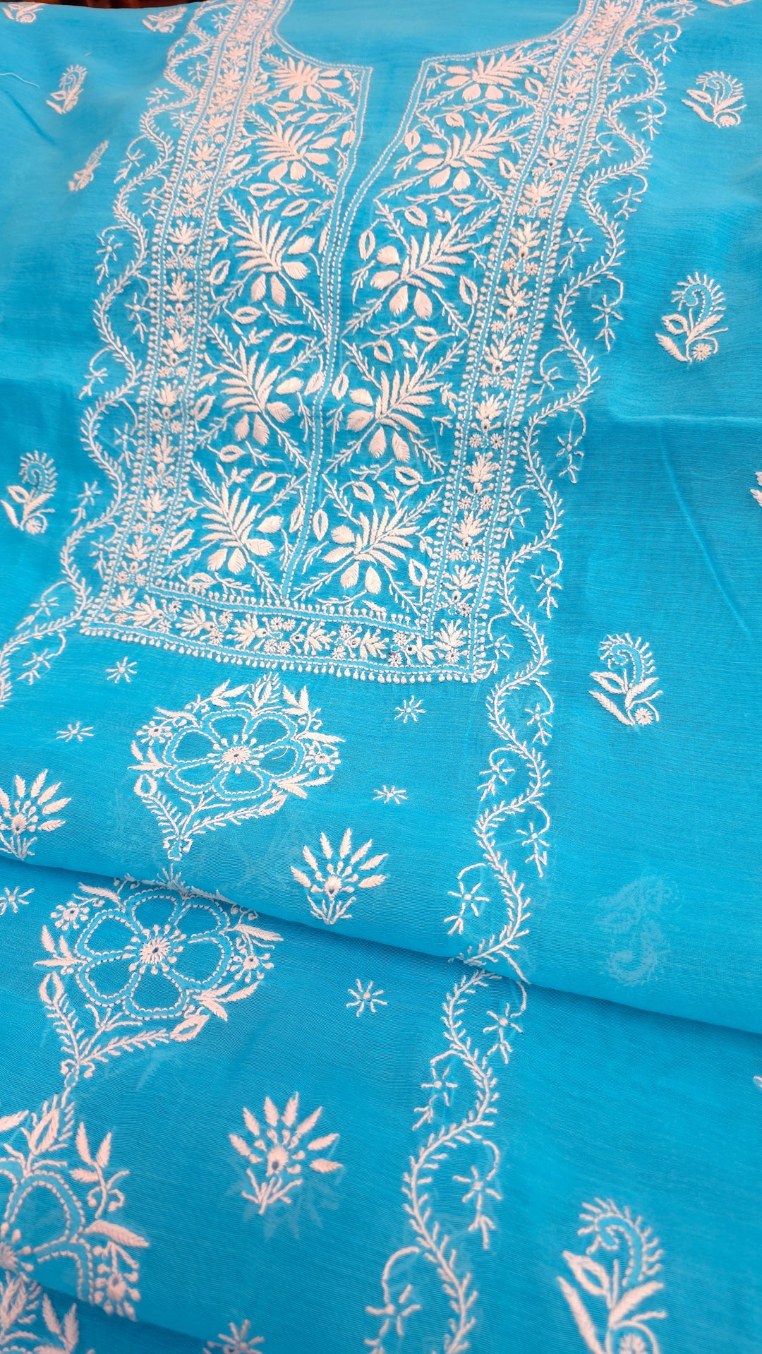Lucknowi 2 Taar Chikankari Chanderi Kurta Dupatta Set – Handmade Festive Wear