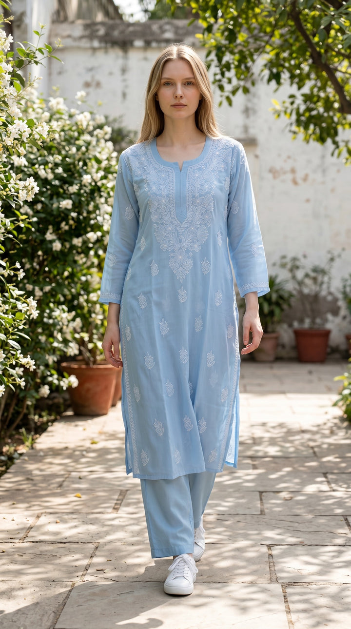 Elegant Cotton Chikankari Kurti for Women | Lightweight Hand Embroidered Office & Daily Wear Kurta
