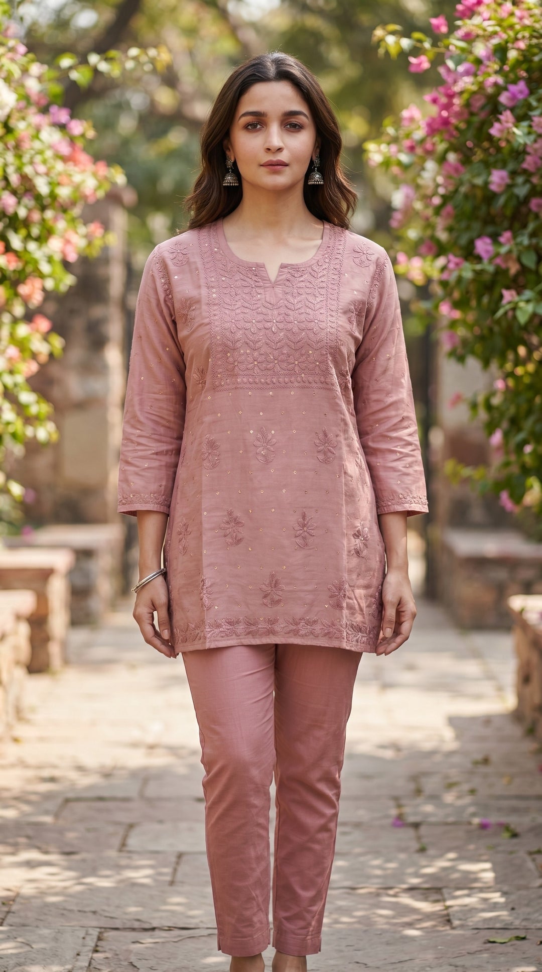 Alia Chikankari Chanderi Golden Zari Buti Short Top for Women | Soft & Non-Transparent | Paridhan Chikan