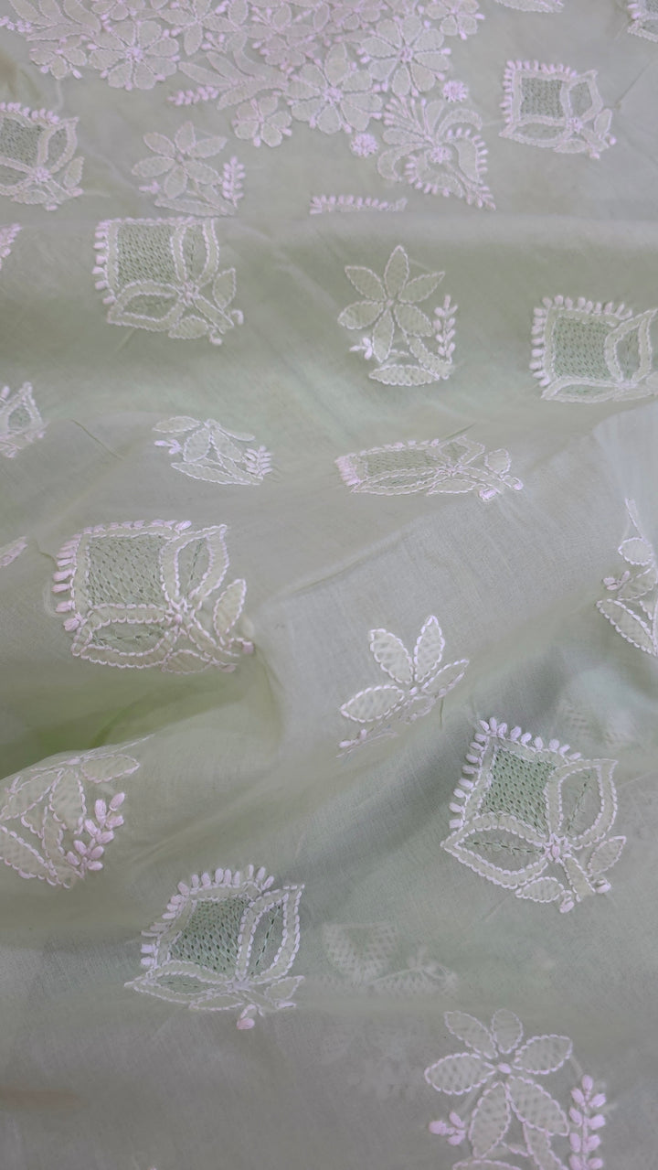 Handmade Jaali Chikankari Cotton Dress Material with Chiffon Dupatta | Authentic Lucknow Hand Embroidery | Unstitched Suit Set