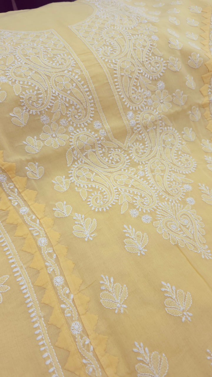 Darz Lucknowi Chikankari  Dress Material – Handmade Cotton Suit with Chiffon Dupatta