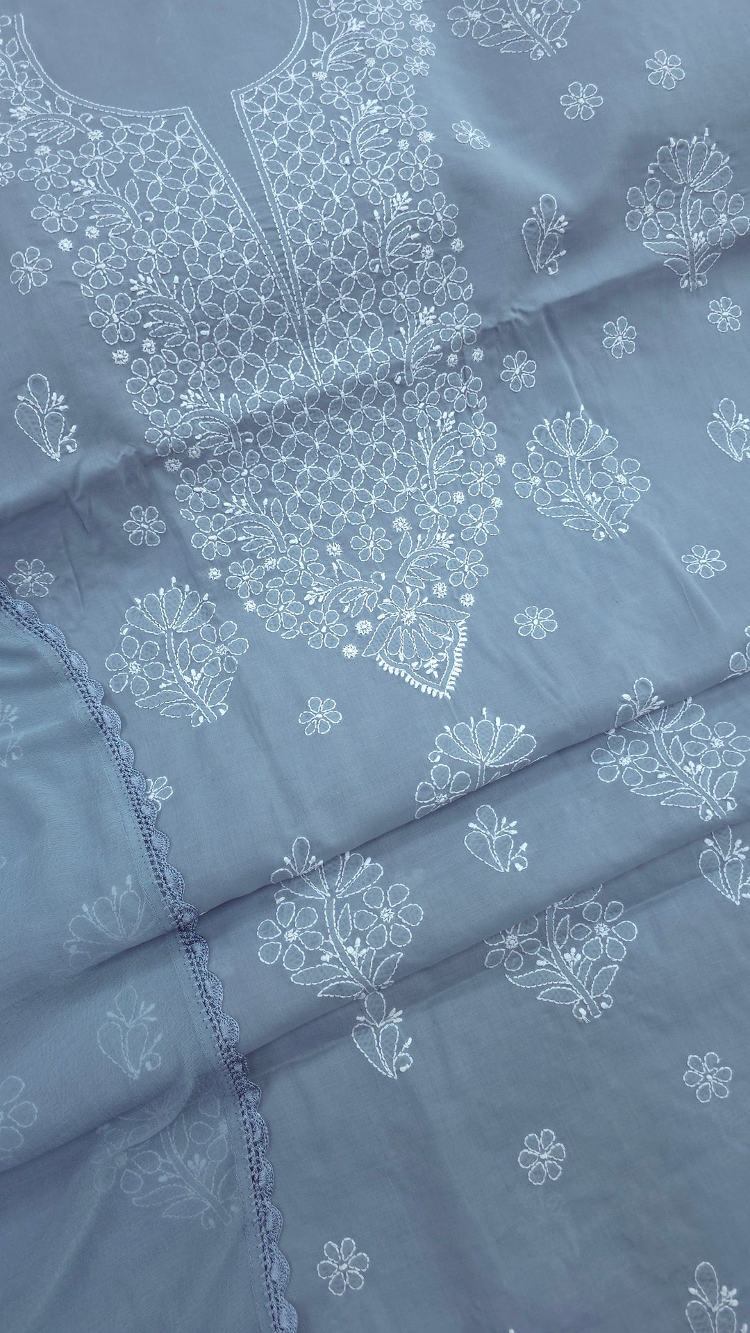 Paridhan Chikan Premium Handcrafted Chikankari Cotton Suit Set | Unstitched Dress Material with Chiffon Dupatta | Made in Lucknow