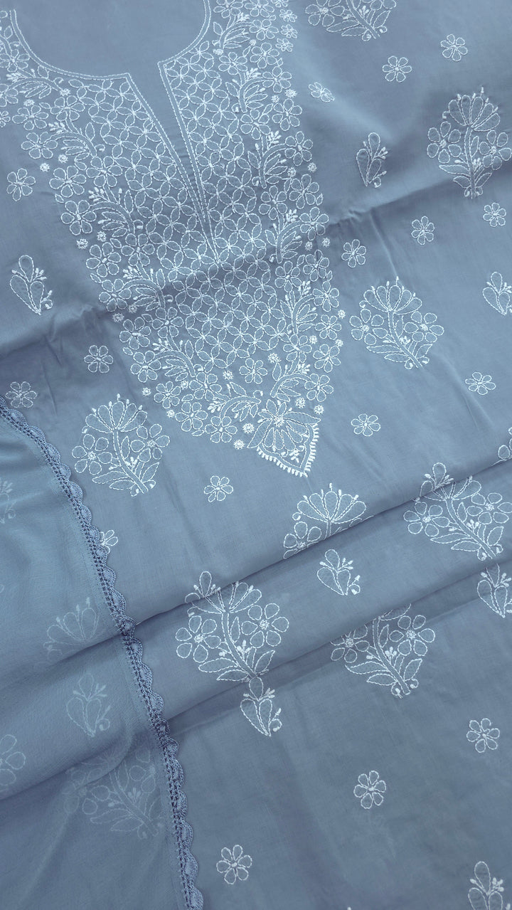 Paridhan Chikan Premium Handcrafted Chikankari Cotton Suit Set | Unstitched Dress Material with Chiffon Dupatta | Made in Lucknow
