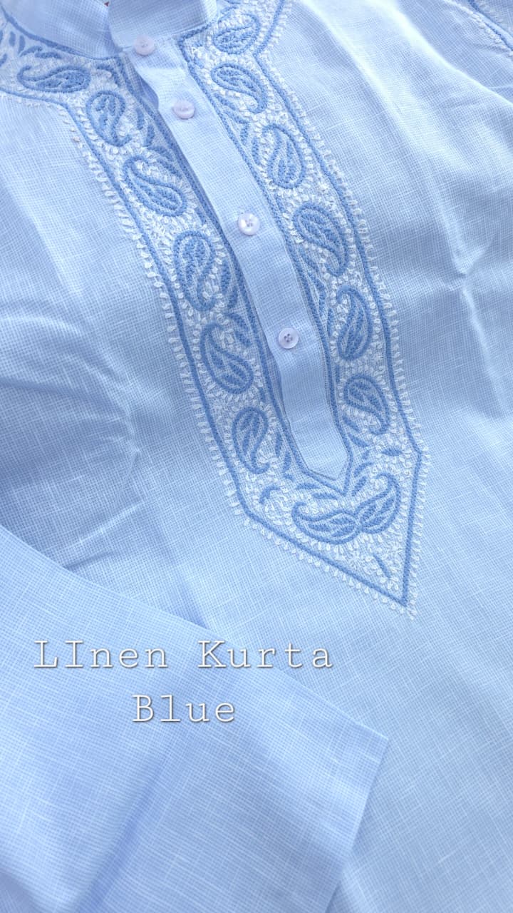 Mahir Cotton linen hand embroidered Men's chikankari kurta