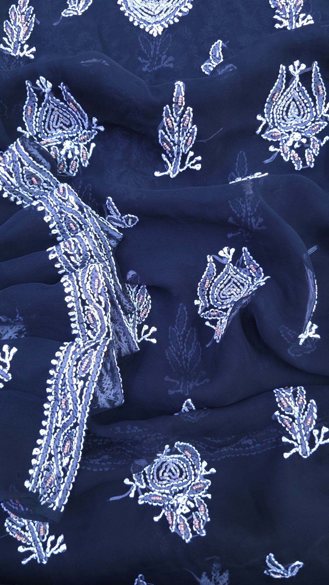 Alina Heavy Embellished Georgette Chikankari Unstitched Dress Material | Cutdana Handwork