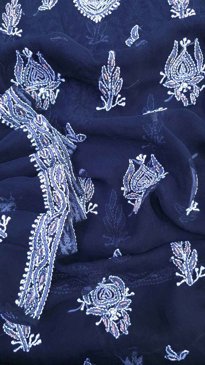 Alina Heavy Embellished Georgette Chikankari Unstitched Dress Material | Cutdana Handwork