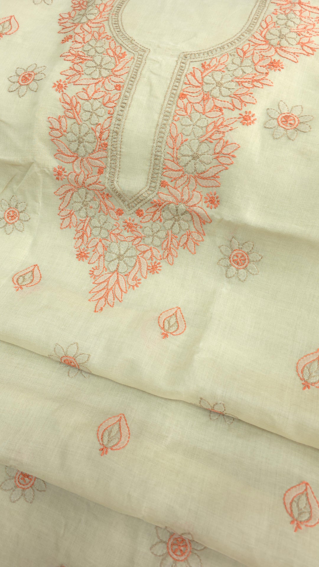Paridhan Chikan Premium Cool Cotton Chikankari Dress Material Set with Hand Embroidered Kurta, Bottom & Chiffon Dupatta with Handmade Crochet Border