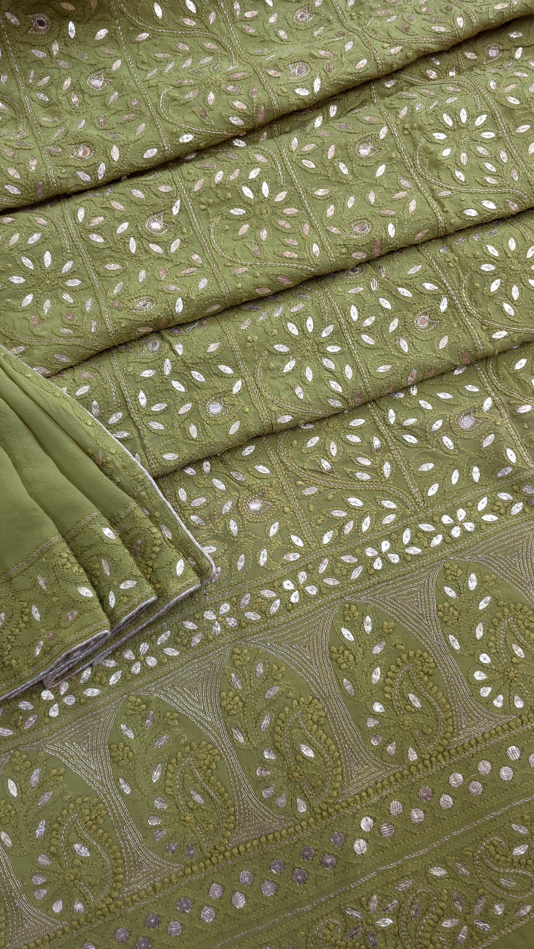 Pure Georgette Viscose Chikankari Dress Material with Gotta Patti & Resham Badla Hand Embroidery