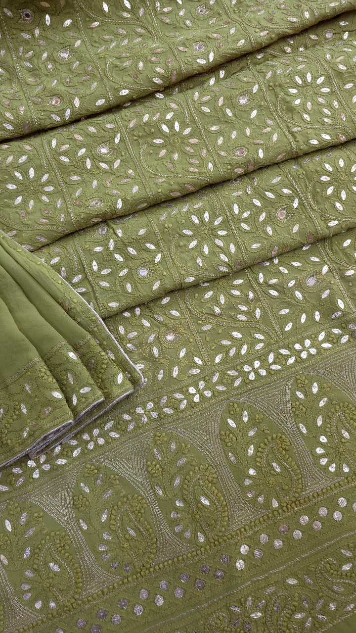 Pure Georgette Viscose Chikankari Dress Material with Gotta Patti & Resham Badla Hand Embroidery