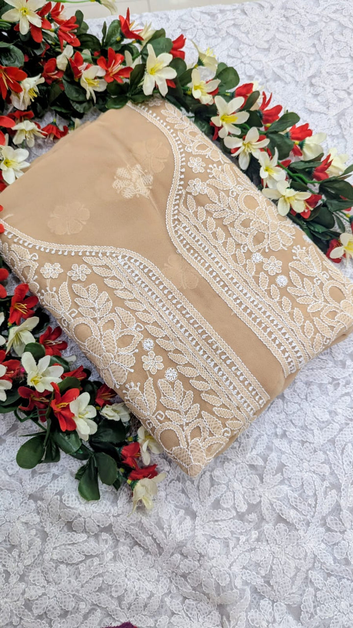 Lucknowi Georgette Chikankari Dress Material – Hand Embroidery Kurta, Bottom & Dupatta | Festive Queen Shades
