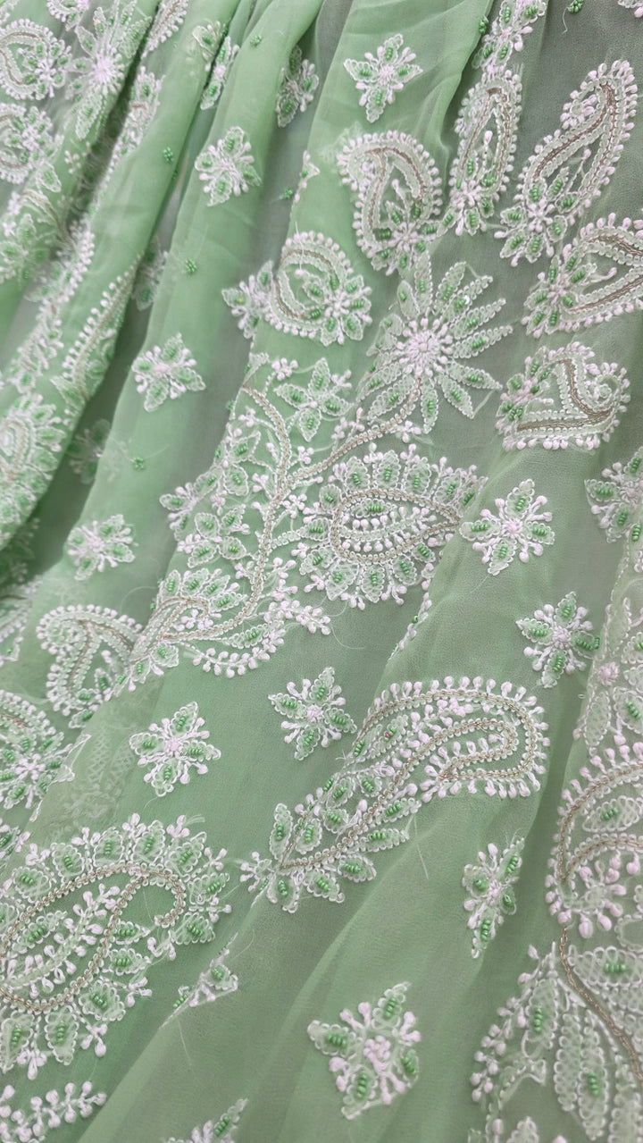 Pearl Chikankari Saree on Faux Georgette with Matching Blouse | Hand Embroidered Lucknowi Saree | Paridhan Chikan Heritage Collection