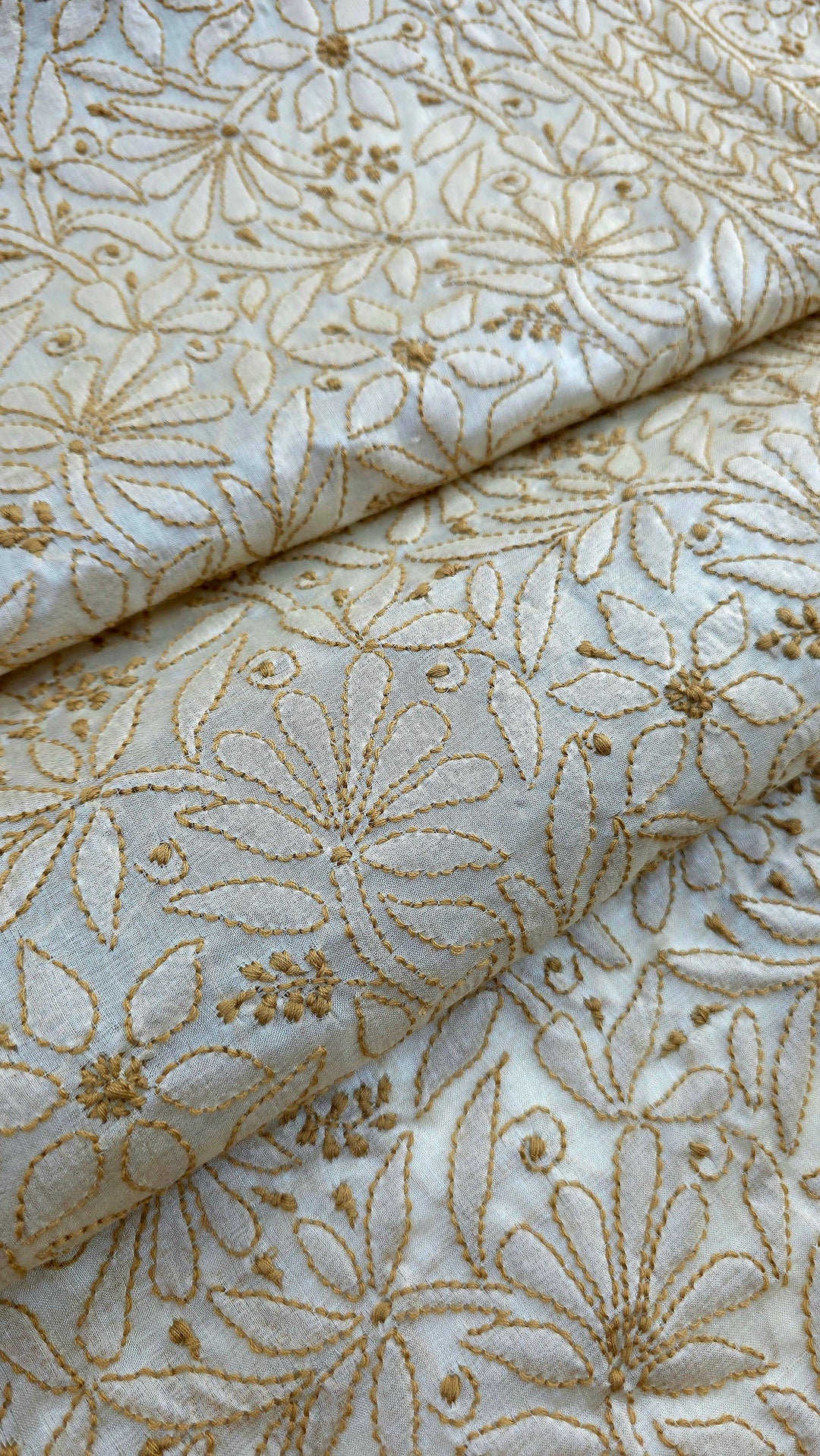 Pure Paper Silk Chikankari Fabric | Full Jaal Hand Embroidery Kurta Fabric for Women