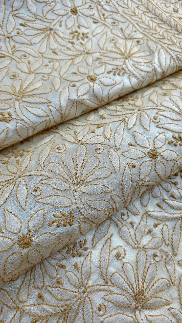 Pure Paper Silk Chikankari Fabric | Full Jaal Hand Embroidery Kurta Fabric for Women