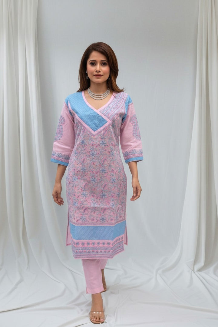 Jia Cotton Chikankari Hand Embroidered Kurti for Women | Premium  | 48 Inch approx Length | Lucknowi Chikan Kurta