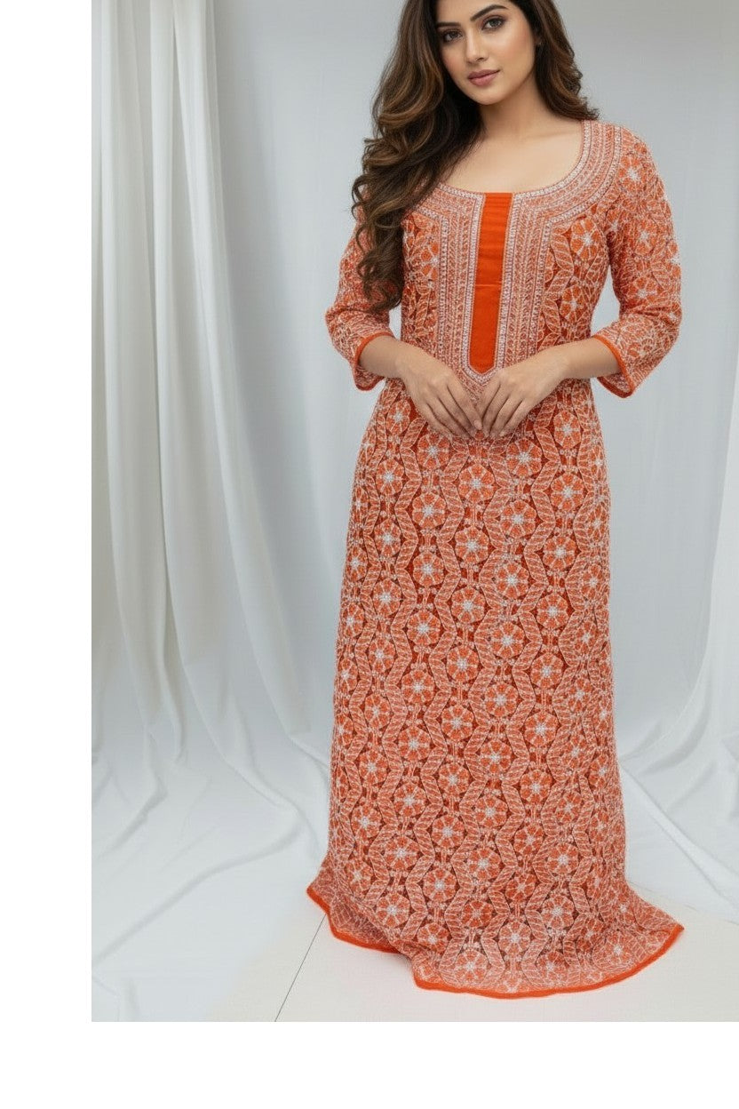 Faux Georgette Chikankari Hand Embroidered Unstitched Kurta Fabric – 3 Meter