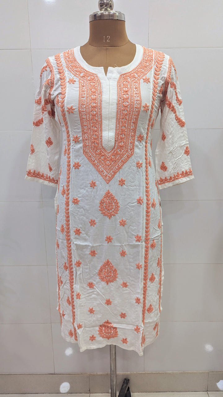 Modal Chikankari Hand Embroidered Kurti for Women | Premium Soft & Non-Transparent Fabric | 46 Inch Length | Lucknowi Chikan Kurta