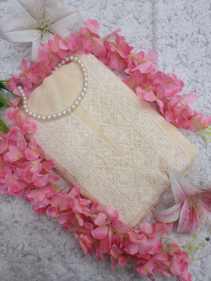 Lucknowi Georgette Chikankari Dress Material – Hand Embroidery Kurta, Bottom & Dupatta | Festive Queen Shades