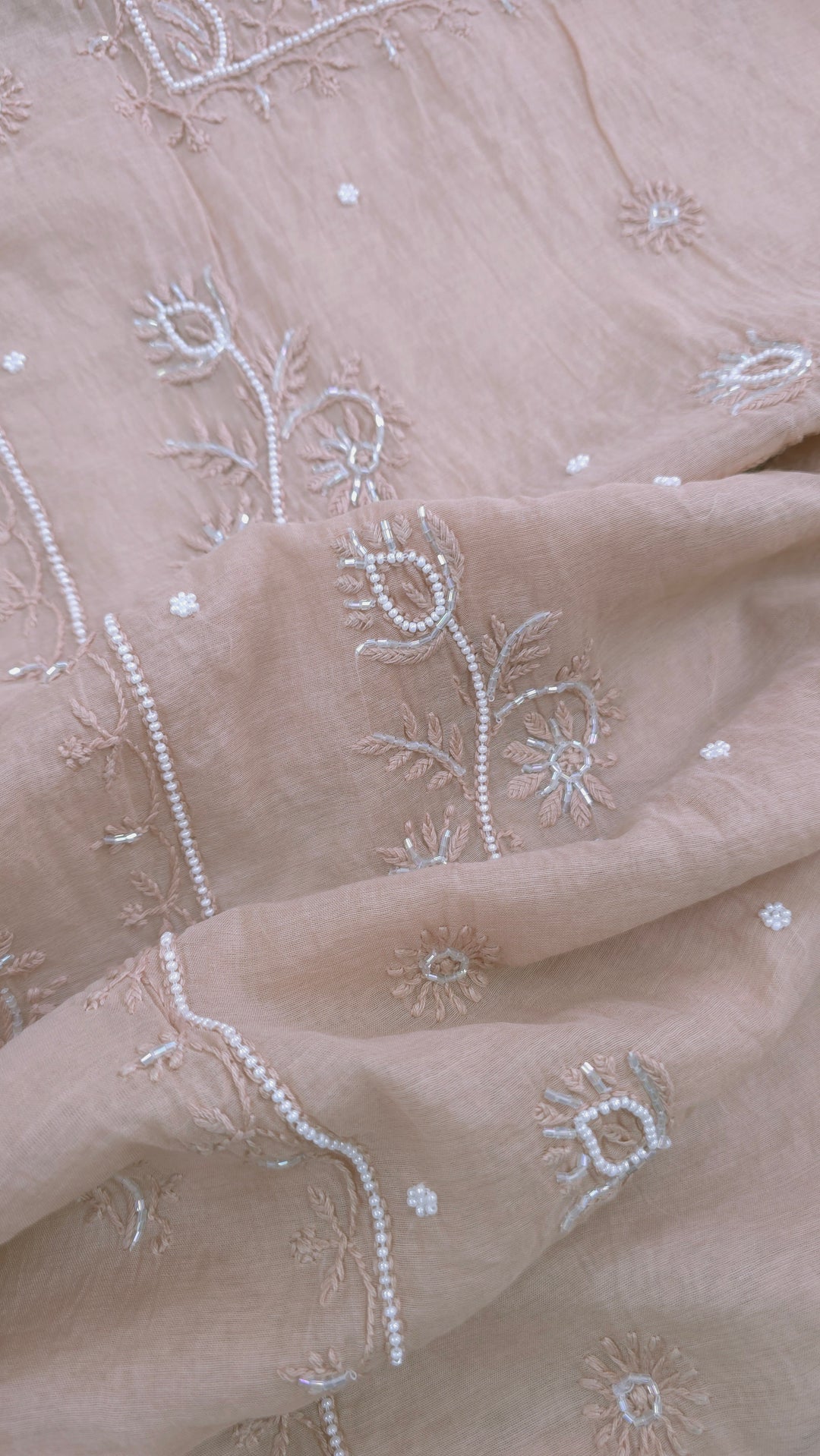 Premium Mul Chanderi Supersoft Dyeable Chikankari Dress Material | Hand Embroidered with Pearls & Cutdaana | Kurta & Dupatta Set