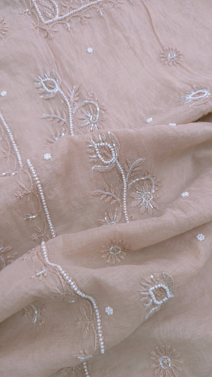 Premium Mul Chanderi Supersoft Dyeable Chikankari Dress Material | Hand Embroidered with Pearls & Cutdaana | Kurta & Dupatta Set