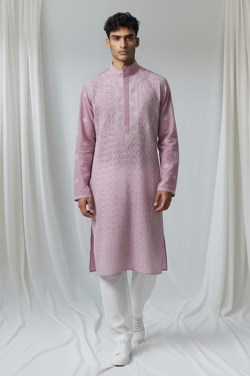 Shaan Cotton full hand embroidered Men's chikankari kurta