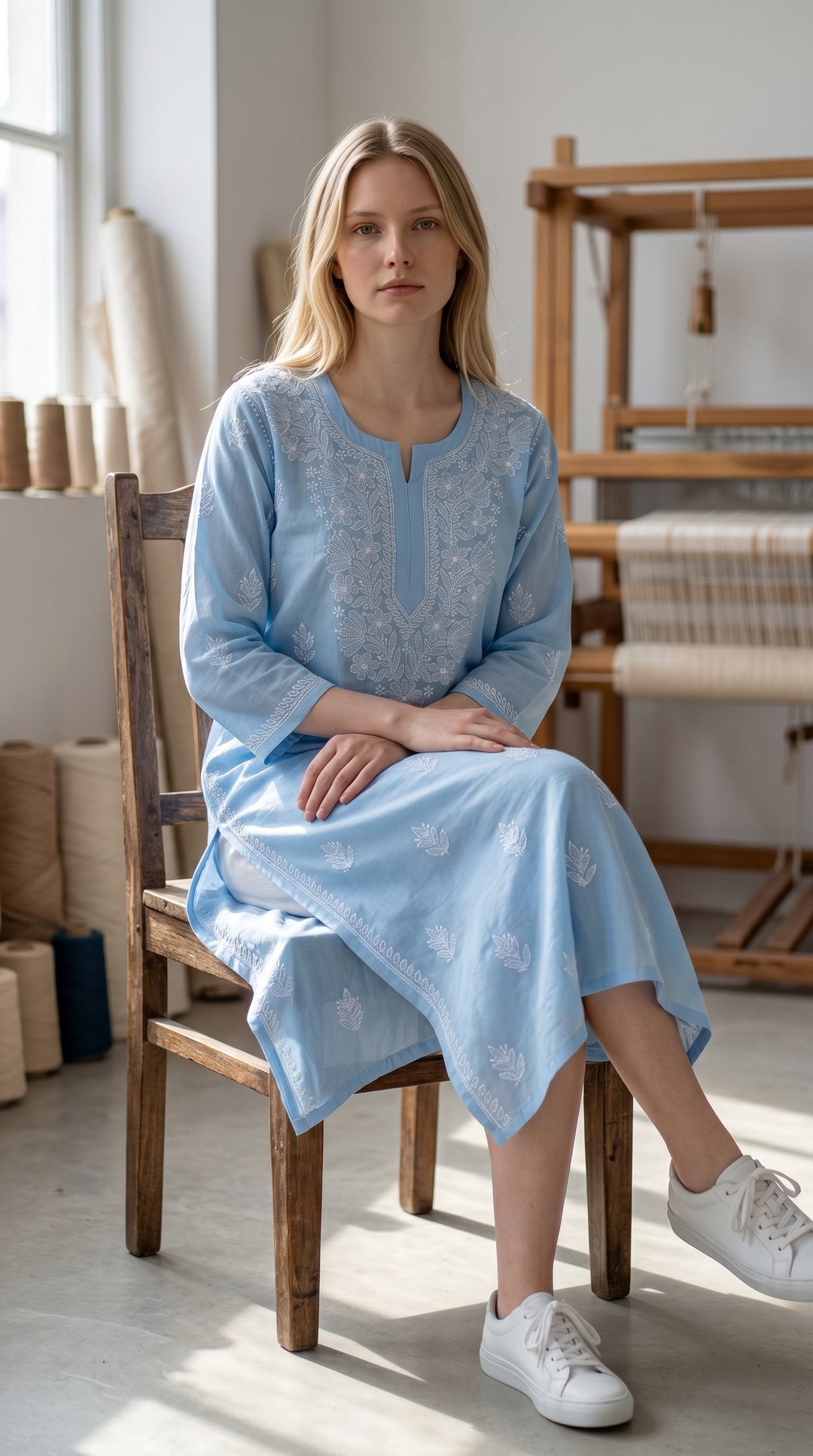 Elegant Cotton Chikankari Kurti for Women | Lightweight Hand Embroidered Office & Daily Wear Kurta