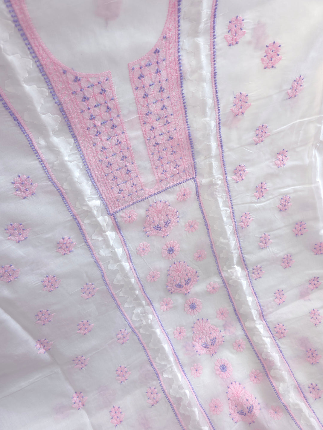 Darz Lucknowi Chikankari  Dress Material – Handmade Cotton Suit with Chiffon Dupatta