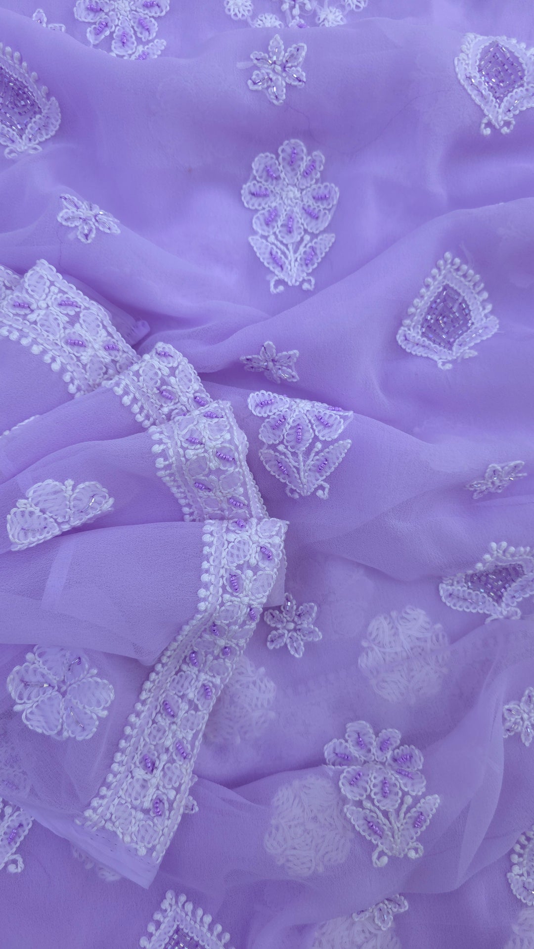 Alina Heavy Embellished Georgette Chikankari Unstitched Dress Material | Cutdana Handwork