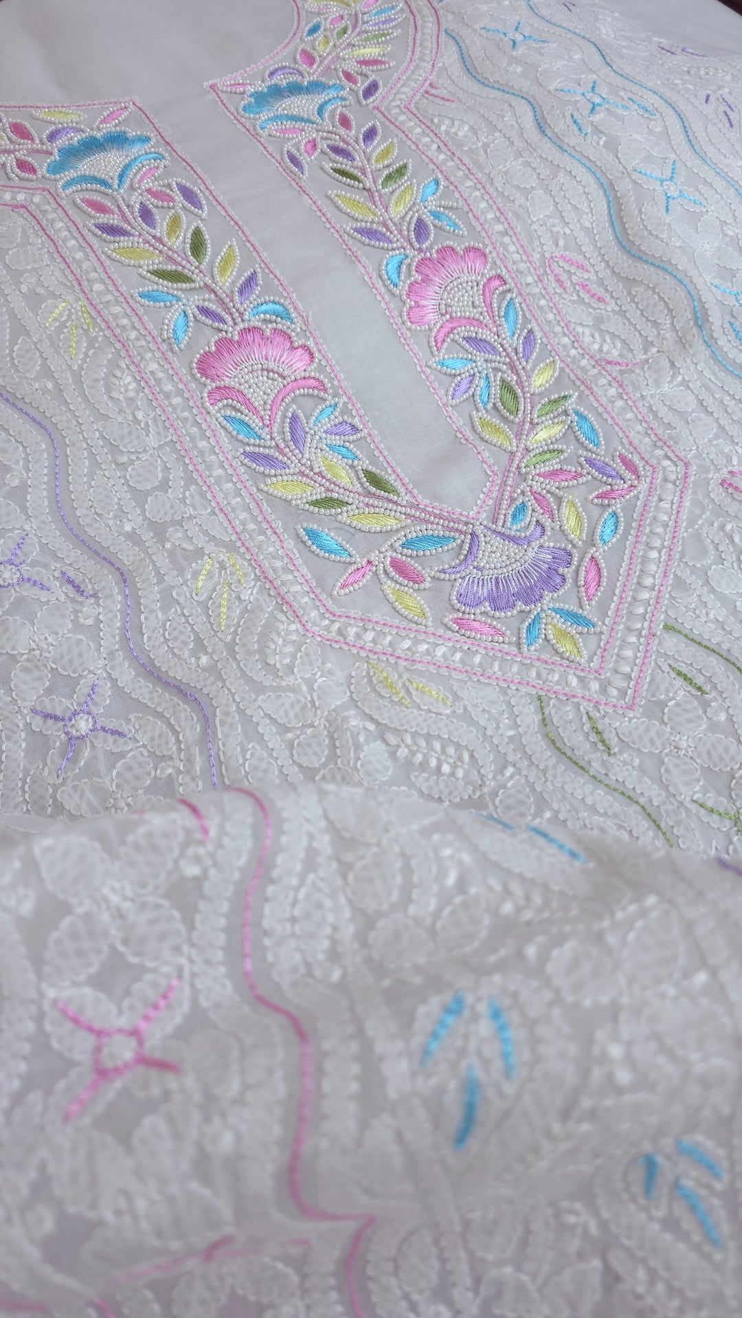 Nafasat Cotton Resham Neckline chikankari dress material