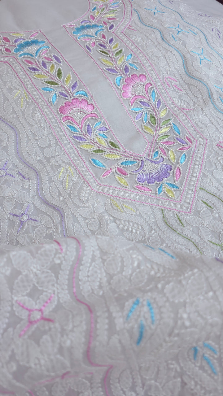 Nafasat Cotton Resham Neckline chikankari dress material