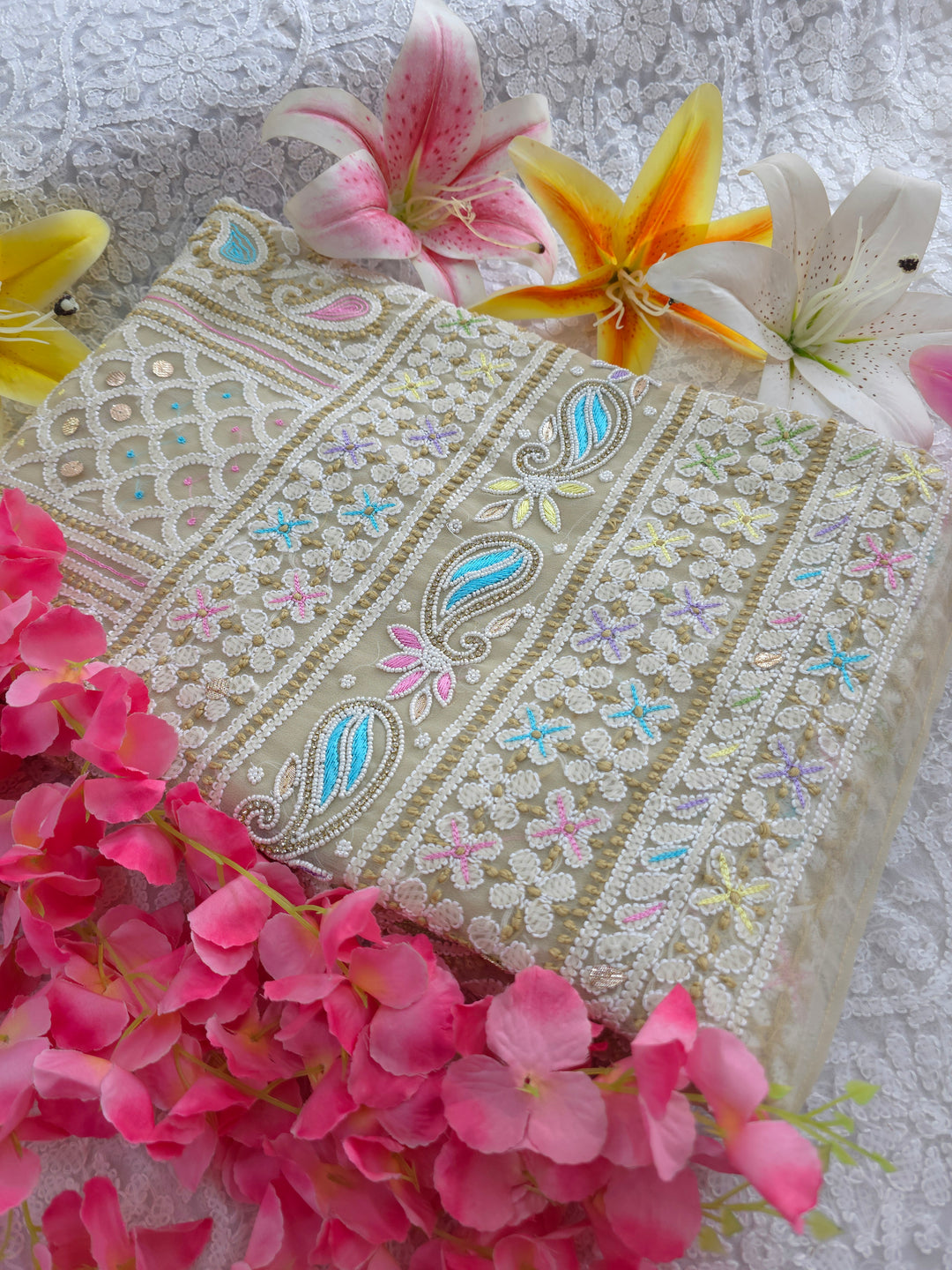 Fida Georgette Chikankari Dress Material Resham Aari pearl Work