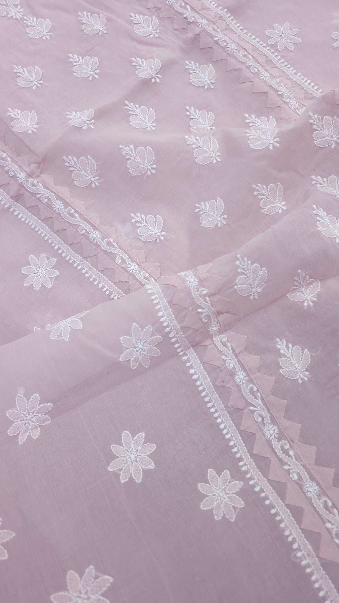 Darz Lucknowi Chikankari  Dress Material – Handmade Cotton Suit with Chiffon Dupatta