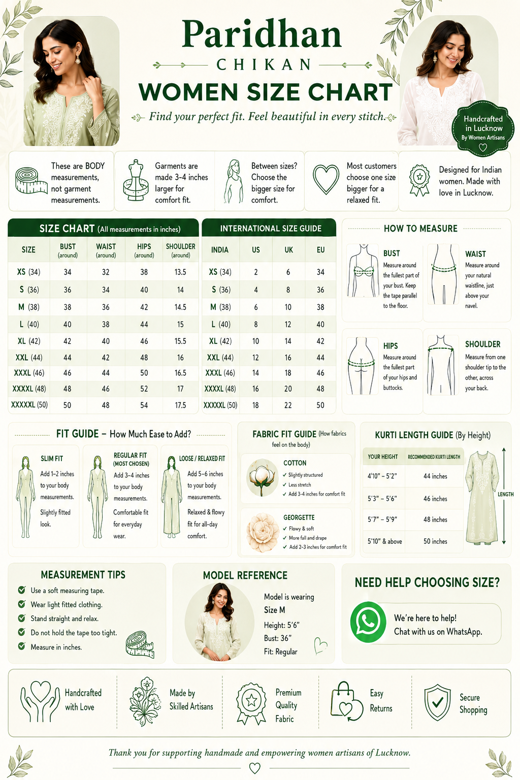 Premium Soft Chanderi Lucknowi Chikankari Long Kurti – 100% Hand Embroidered, Non-Transparent