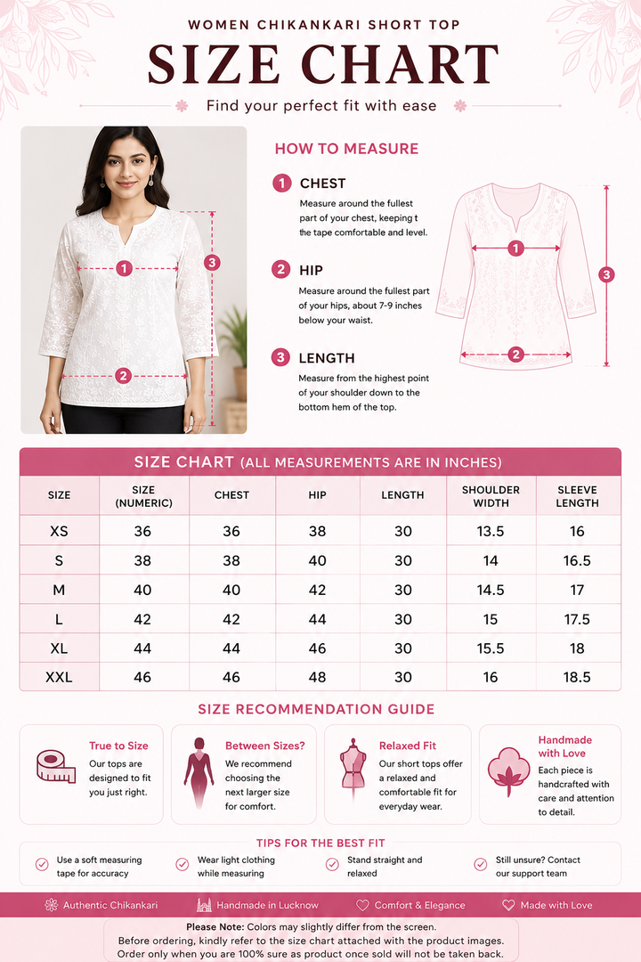 Alia Chikankari Chanderi Golden Zari Buti Short Top for Women | Soft & Non-Transparent | Paridhan Chikan